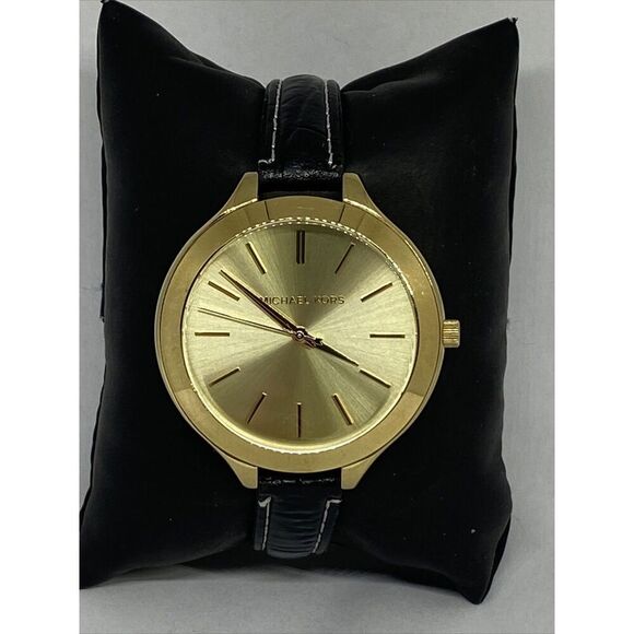 Michael Kors MK2315 Women Black Leather Analog Dial Quartz Wrist Watch XX920 - Picture 1 of 12